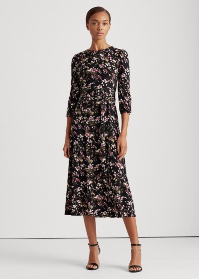 Vestidos Ralph Lauren Mujer Negros / Rosas / Multicolor - Floral Balloon-Sleeve - JUFVH7026